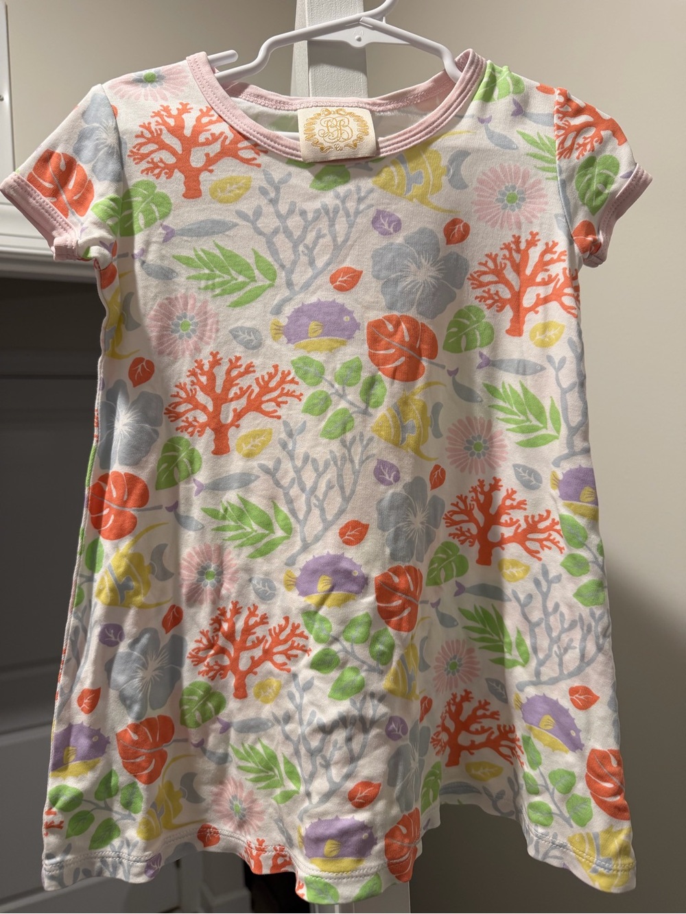 Girls' Coral & Floral Short Sleeve Dress